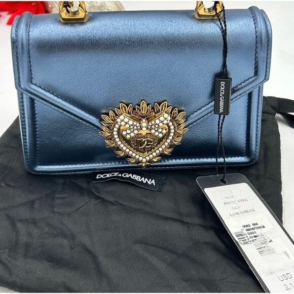 Dolce&Gabbana small devotion, top handle Bag in metallic blue made in Italy - Picture 6 of 12